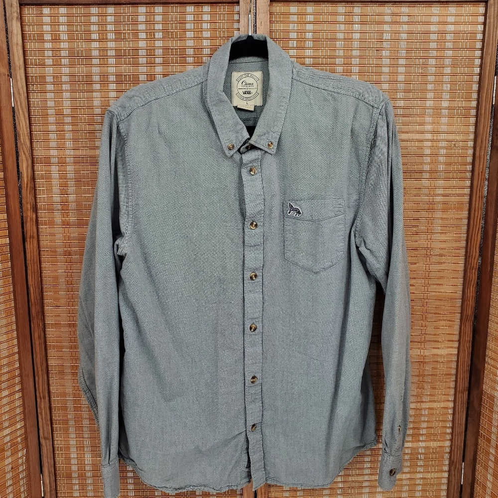 ♡ Vans Mens Chima Ferguson Gray Classic Fit Button Down Shirt Size Large